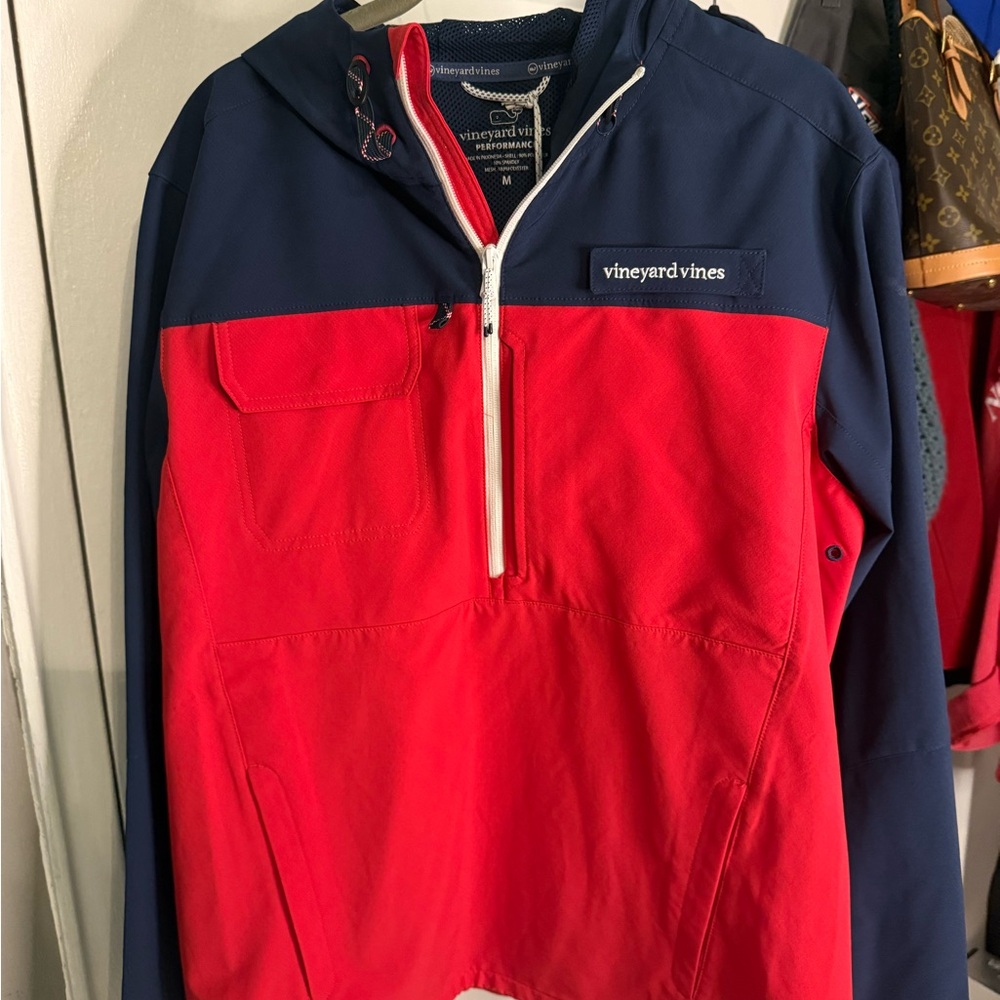 Vineyard Vines Navy and Red Half-Zip Performance Pullover